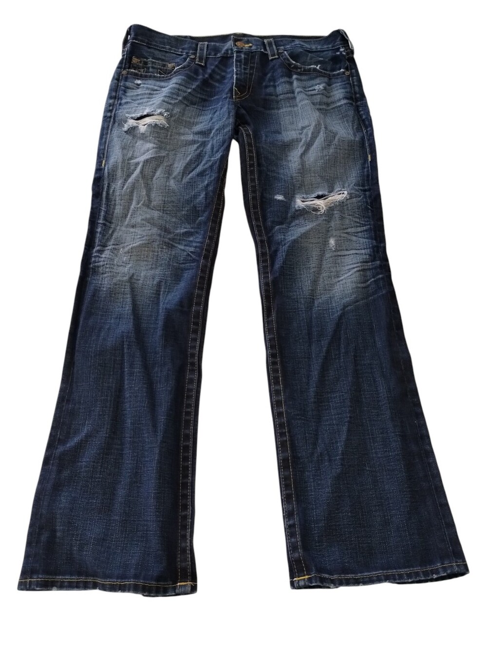 True Religion Men’s Jeans Sz 36 actual 40 Straight Leg Distressed Torn 112790 30